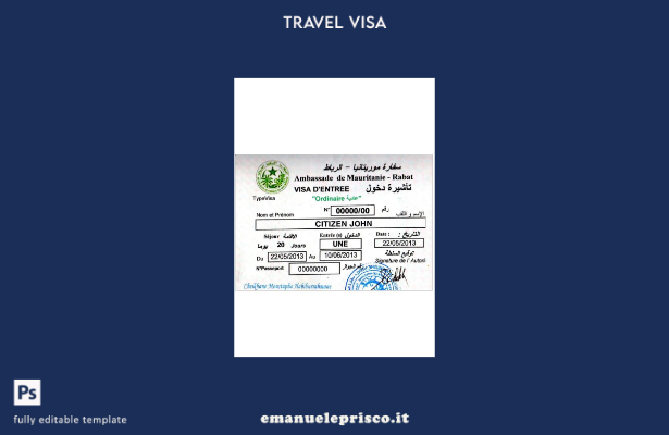 modello di visto per Mauritania Rabat in stile verificato